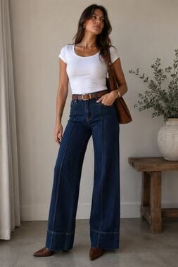 Habitual High Rise Pintuck Wide Leg Jeans Dark Wash Trouser Denim Size 11